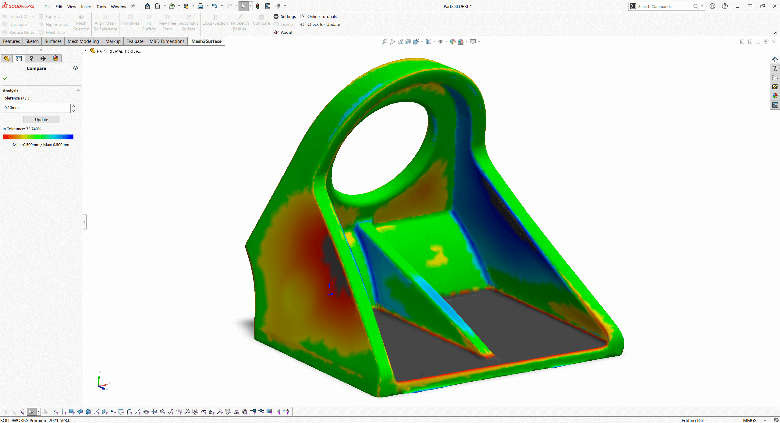 ⑥　Use Deviation Analyser to compare the result to the reference scan to see the quality of the process.